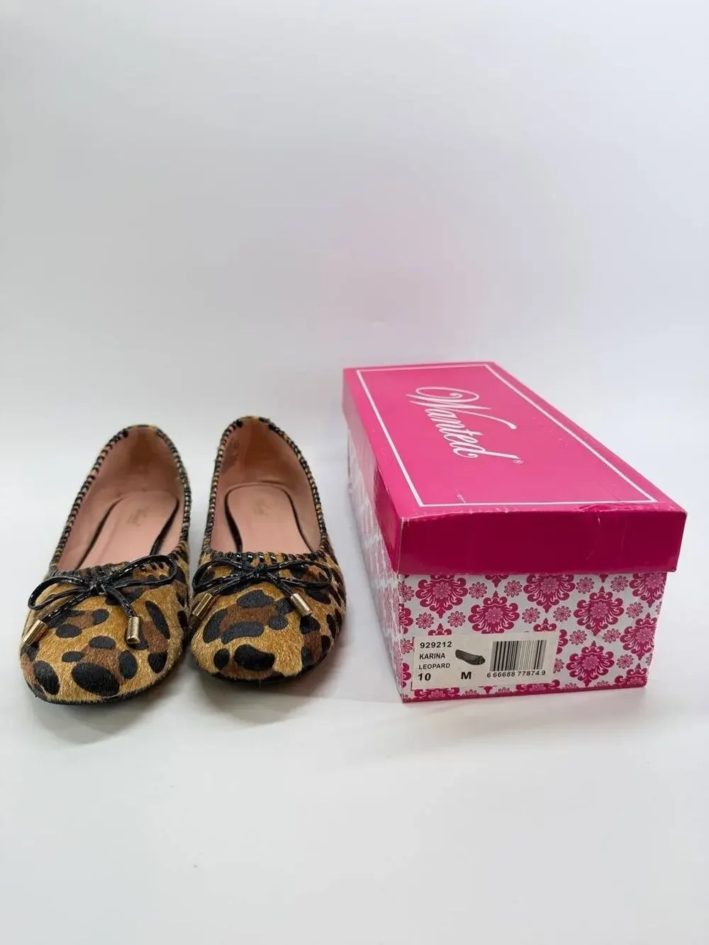 Wanted Karina Leopard Print Ballet Flats Women's Size 10 Faux Fur Bow